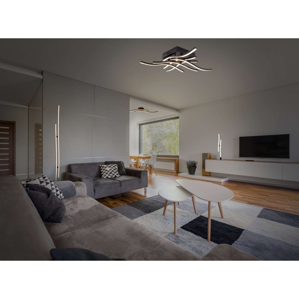 LED-wand/plafondlamp "Onda", plafondlamp gemaakt van metaal en plastic in zwart, met stevig ingebouwde LED's, verlichting voor woonkamer, eetkamer of kantoor 65 cm lang