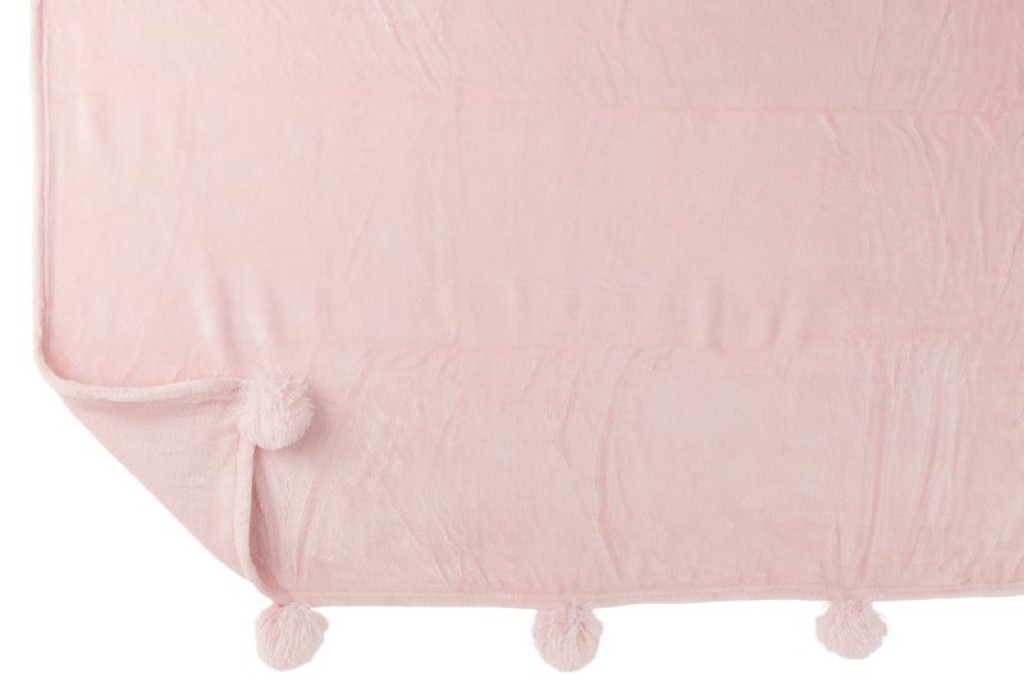 J-Line Plaid Pompom - polyester - zachtroze - 170 x 130 cm