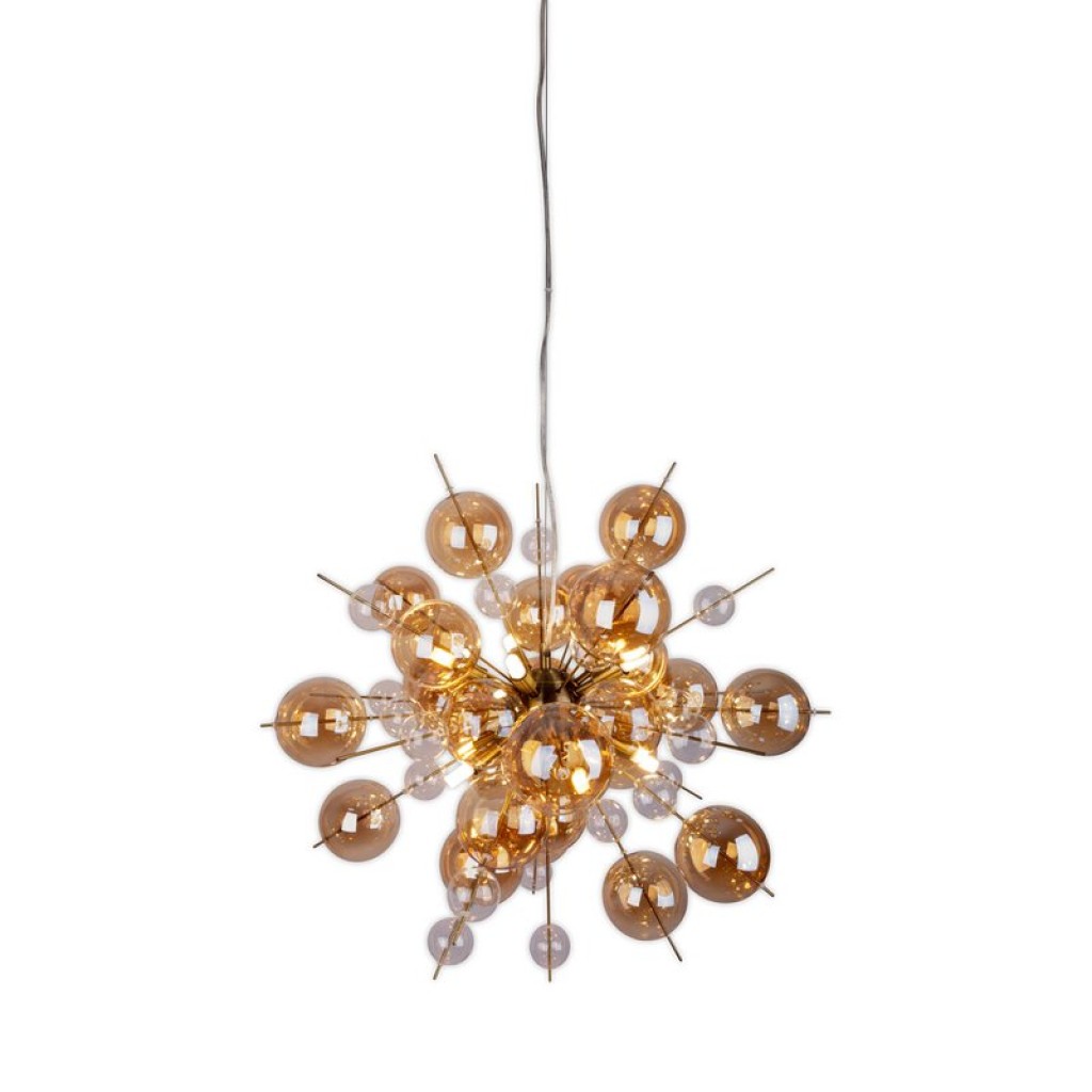 Pendelleuchte "EXPLOSION" amber aus Metall und Glas, G9 Fassungen, Hängelampe für Esszimmer, Wohnzimmer, Diele oder Büro, Hängelampe Øca. 65 cm