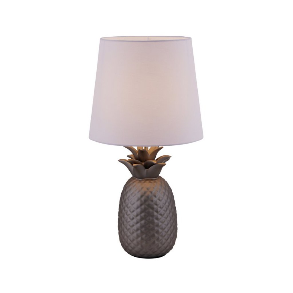 Ceramic table light "pineapple", ceramic table lamp with silver-colored glaze and white fabric screen, with E14 socket, for dining room, living room, hallway or office, table lamp 45 cm high