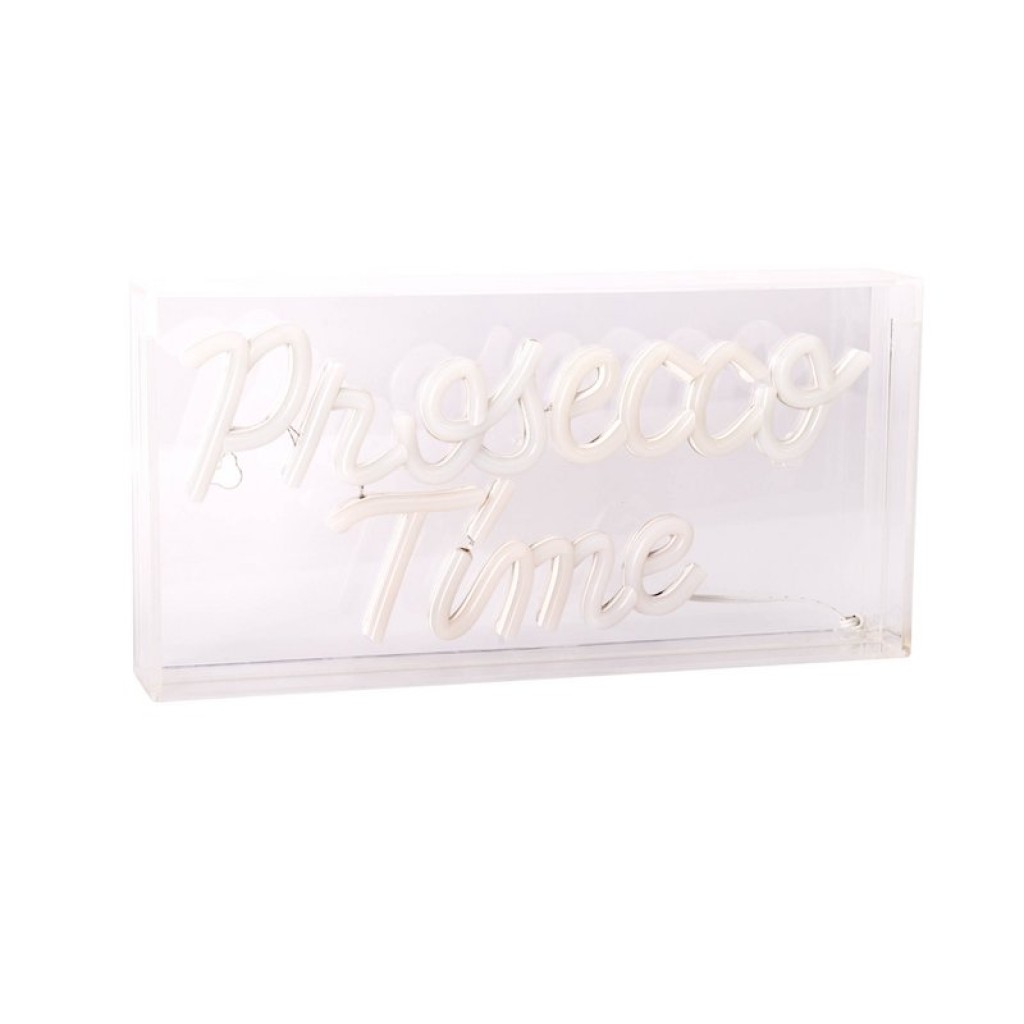 LED font light "Prosecco Time" decoration for inside 30 x 15 cm, in blue and magenta-red