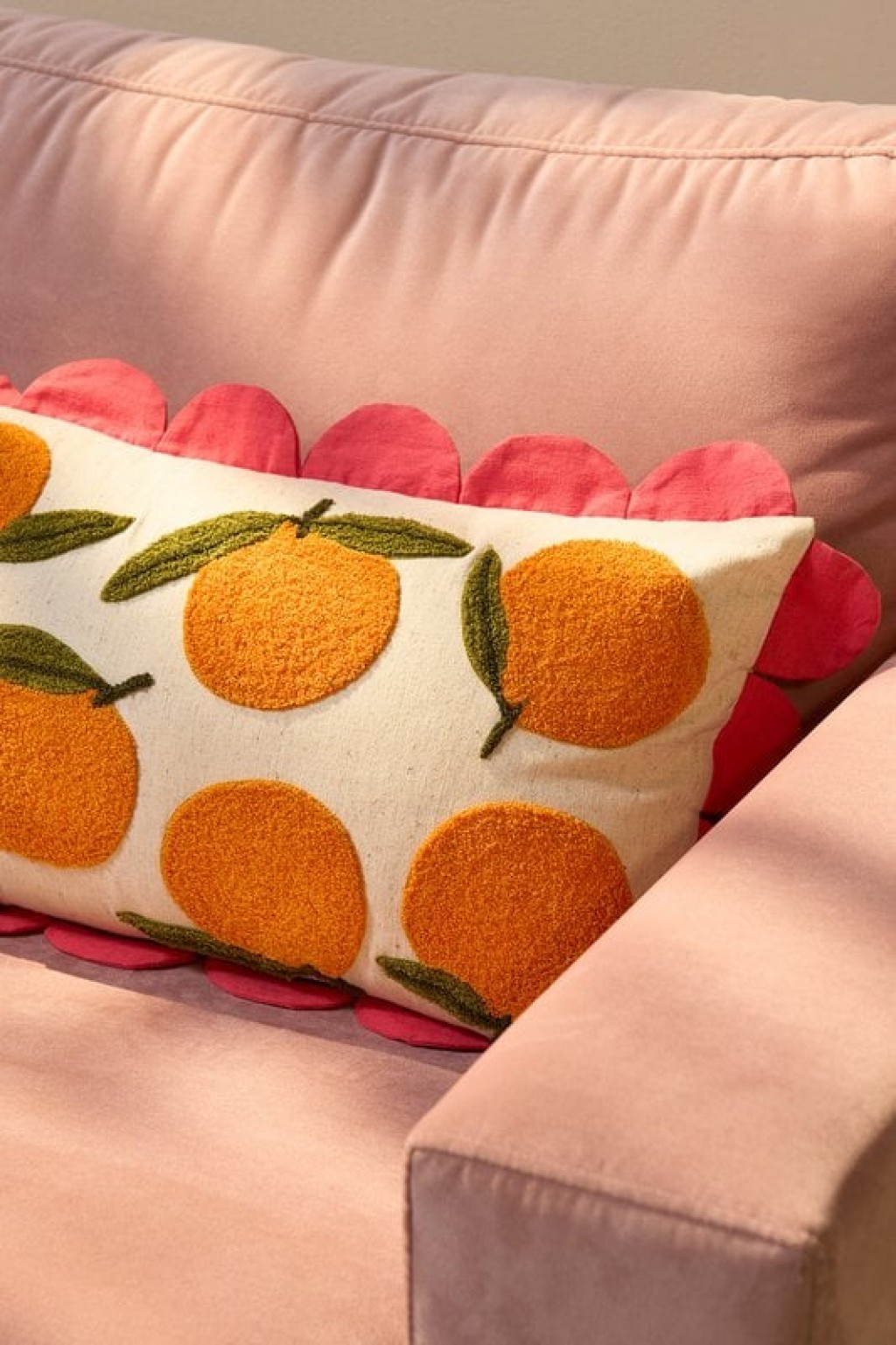 Oranges Decorative cushion - L65 x B45 x H10 cm - Cotton - Off -White, Orange, Pink