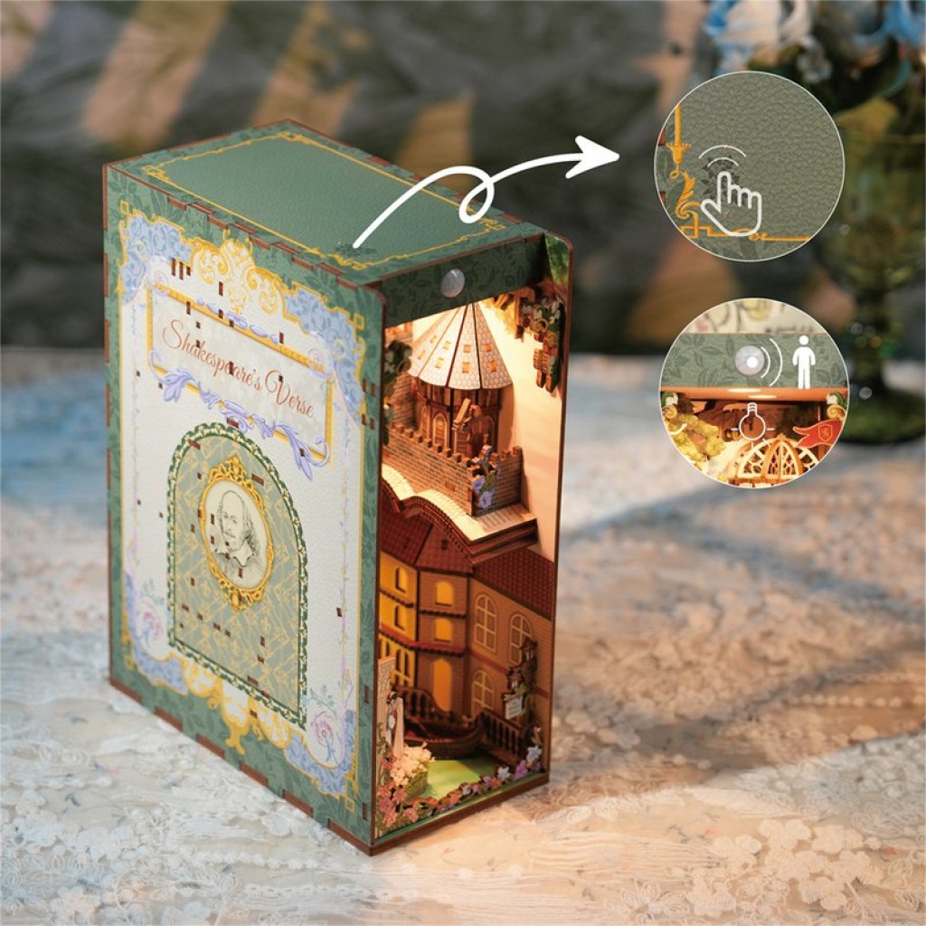 DIY Book Nook Bookend Shakespear's Fresh Including Dust cover, Tone-Cheer, TQ129, 18 x 9.8 x 24.5 cm4