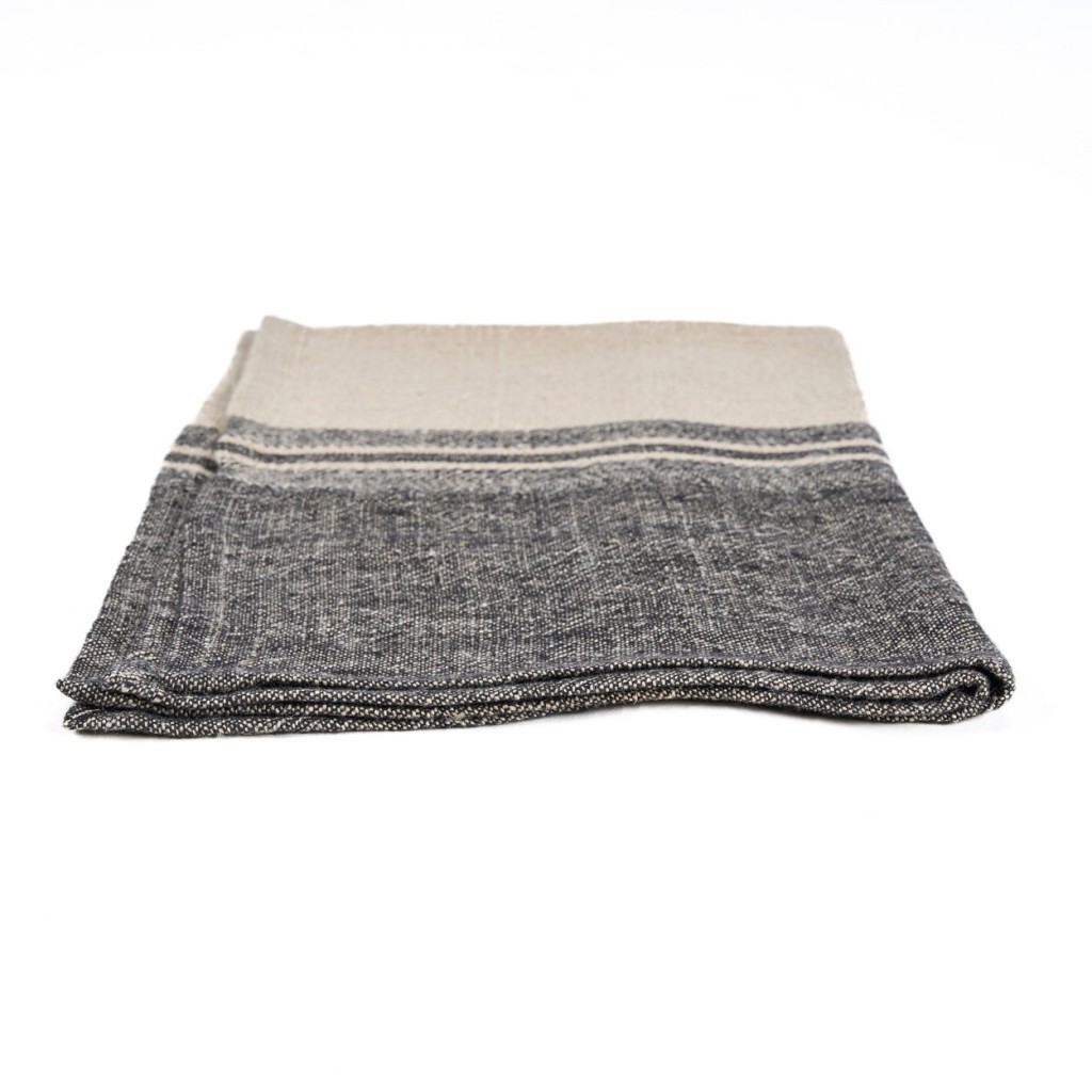 The Linen Moody Keukenhanddoek - Naturel Zwart - 50x70