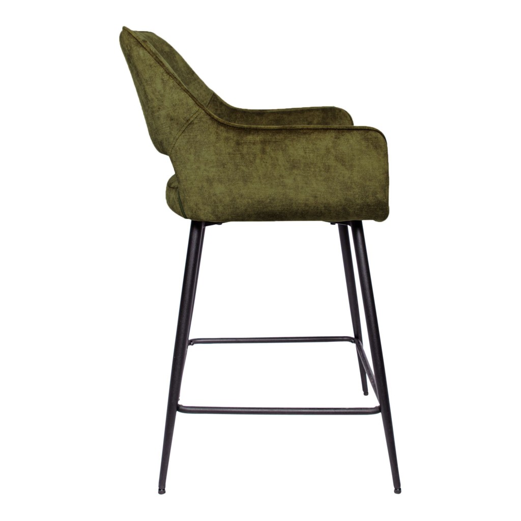 Fal LOW Velvet Green Bar Stool Black Metal Leg KD