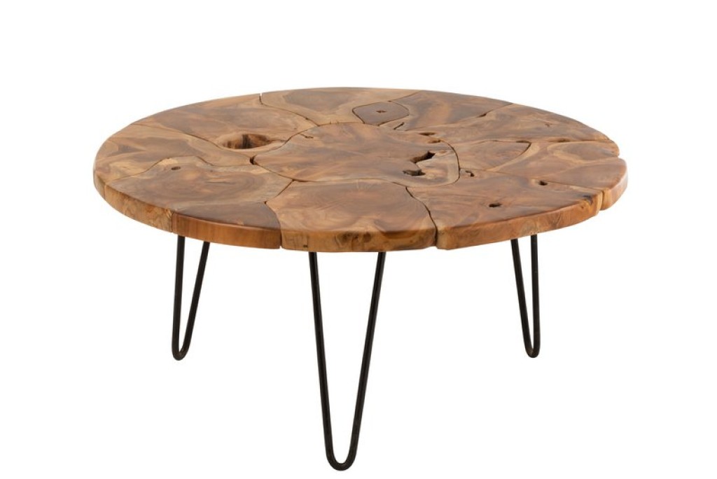 J-Line Coffee Table Samuel Round Teak Wood Brown - 80.00 x 80.00 x 36.50 cm