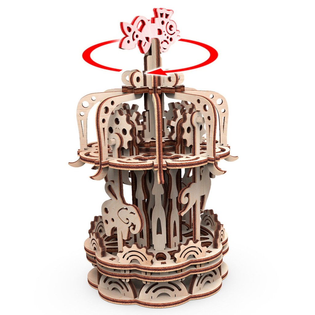 Mr. Playwood 3D Houten Puzzel Carousel klein, 10404, 12,5x12,5x17,5cm.
