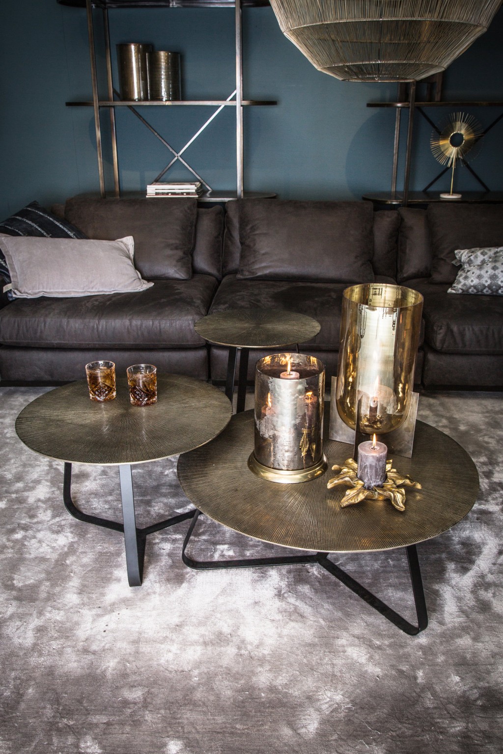 Kae Gold Alu Black Iron Round Coffee Table S