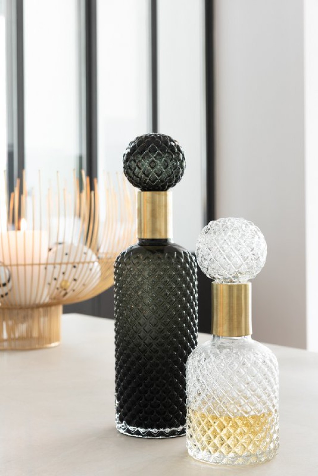 J-Line Bottle+Stop Deco Relief Glass Transparent Small