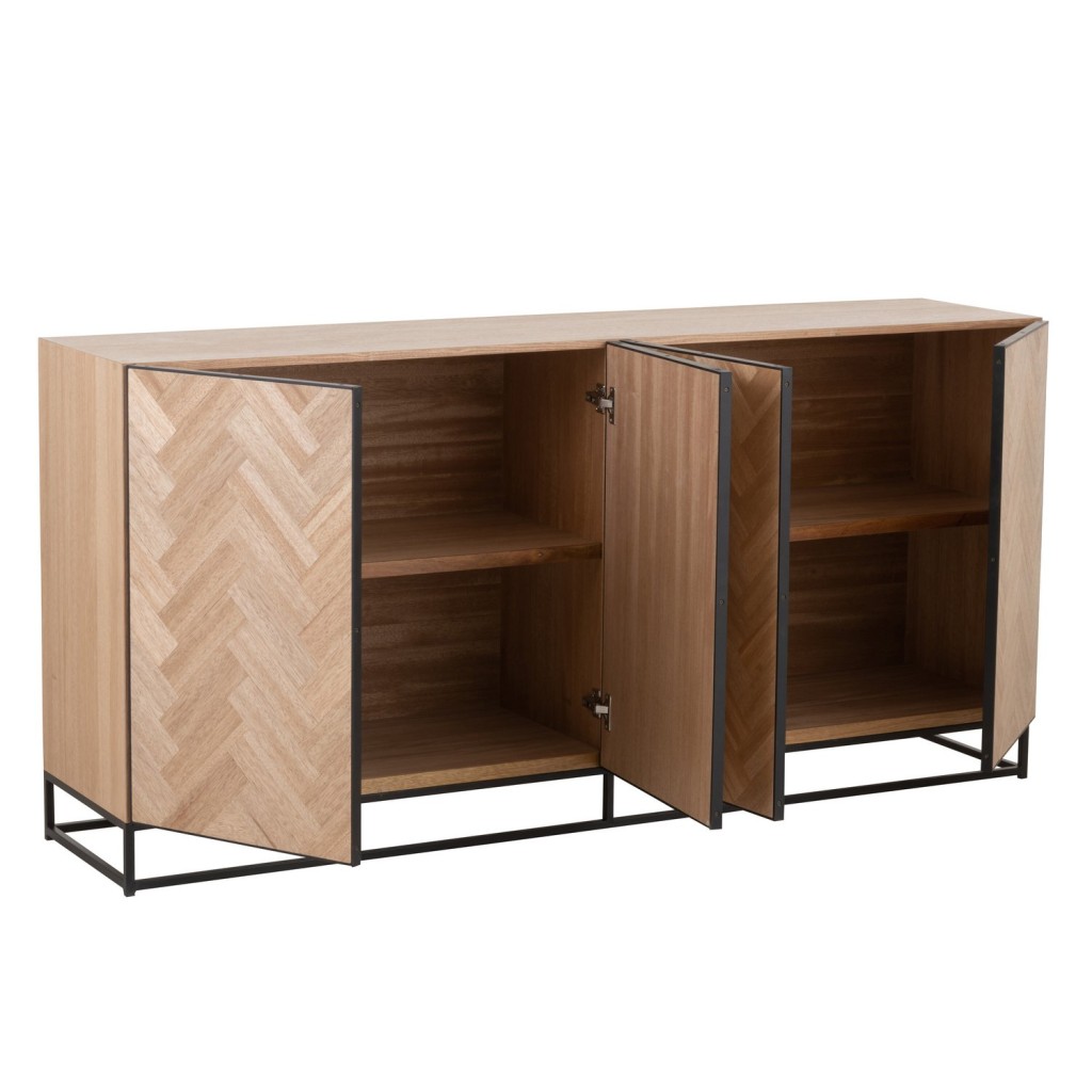 J-Line dressoir 4 Deuren Zigzag - hout/metaal - naturel/zwart