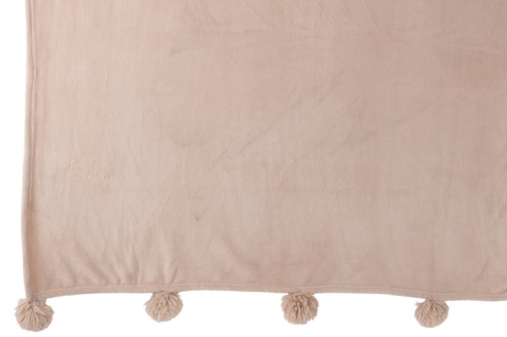 J-Line Plaid Pompom - polyester - donker beige - 170 x 130 cm