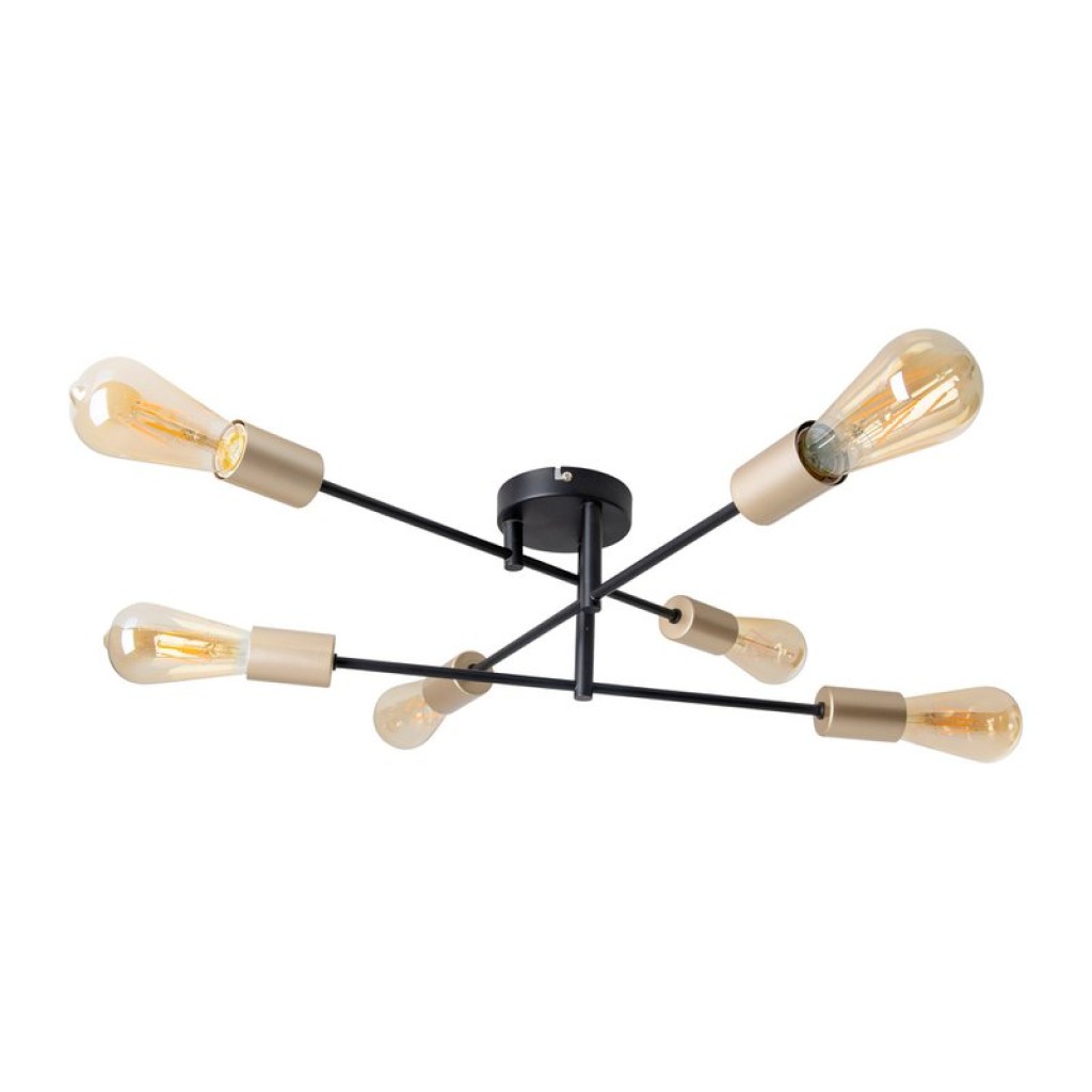 Ceiling light "Modo" 6-flame made of metal in black, versions gold, E27 socket, ceiling lamp for living room, dining room, kitchen, hallway, hallway or office with a Øvon 54.5 cm
