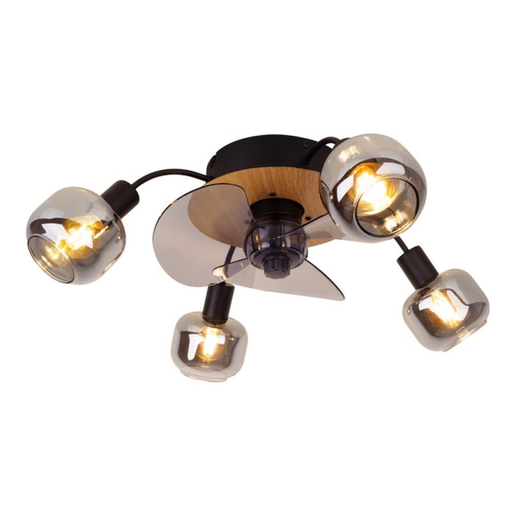 Ceiling lamp including fan "Fumoso", in black, brown and nature, for E27, Ø 51 cm
