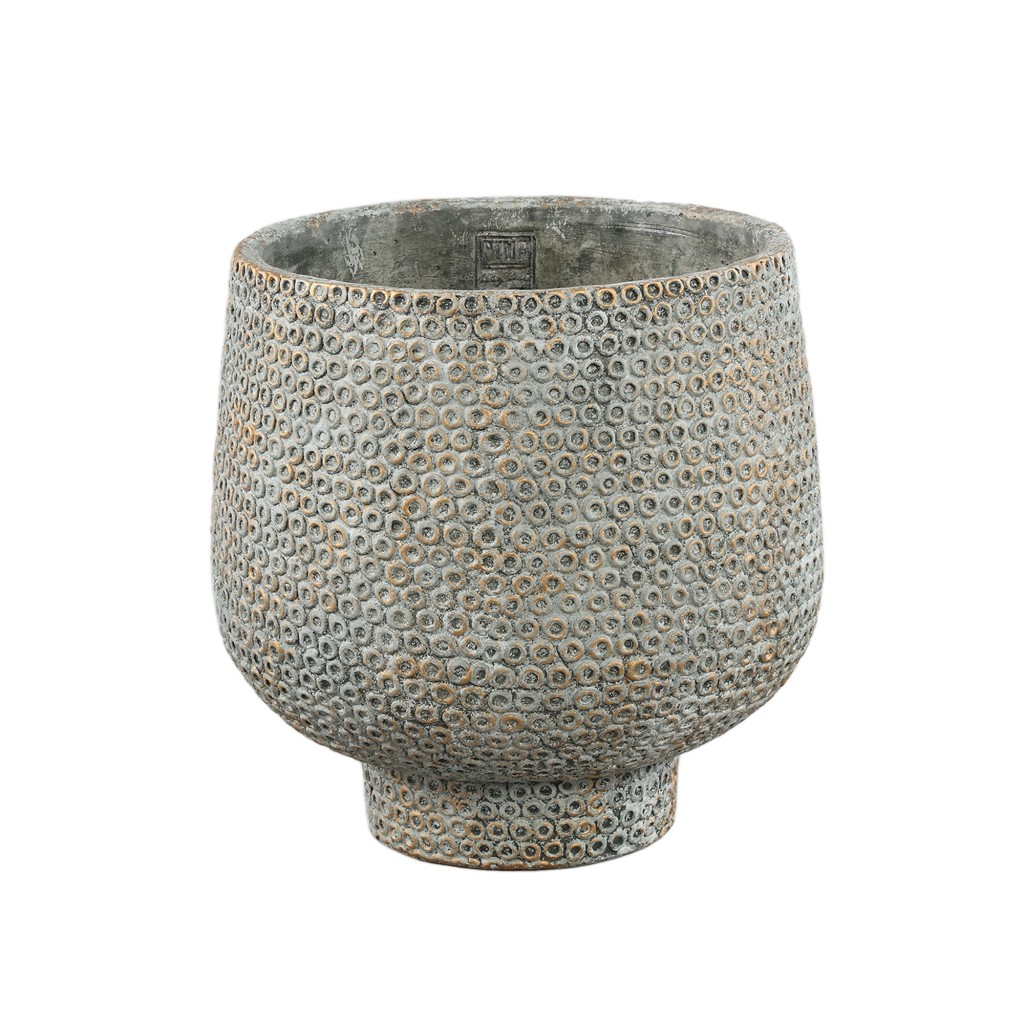 Laim Grey Cement Round Pot Dots Pattern On Base XL