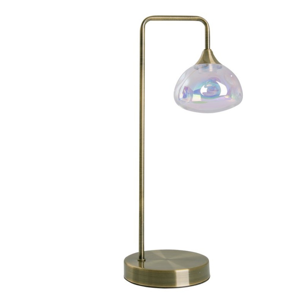 LED table lamp "Varna", table lamp made of brass -colored metal and iridescent glass, firmly built -in LEDs, 45 cm high, stylish lighting for living room, dining room or hallway