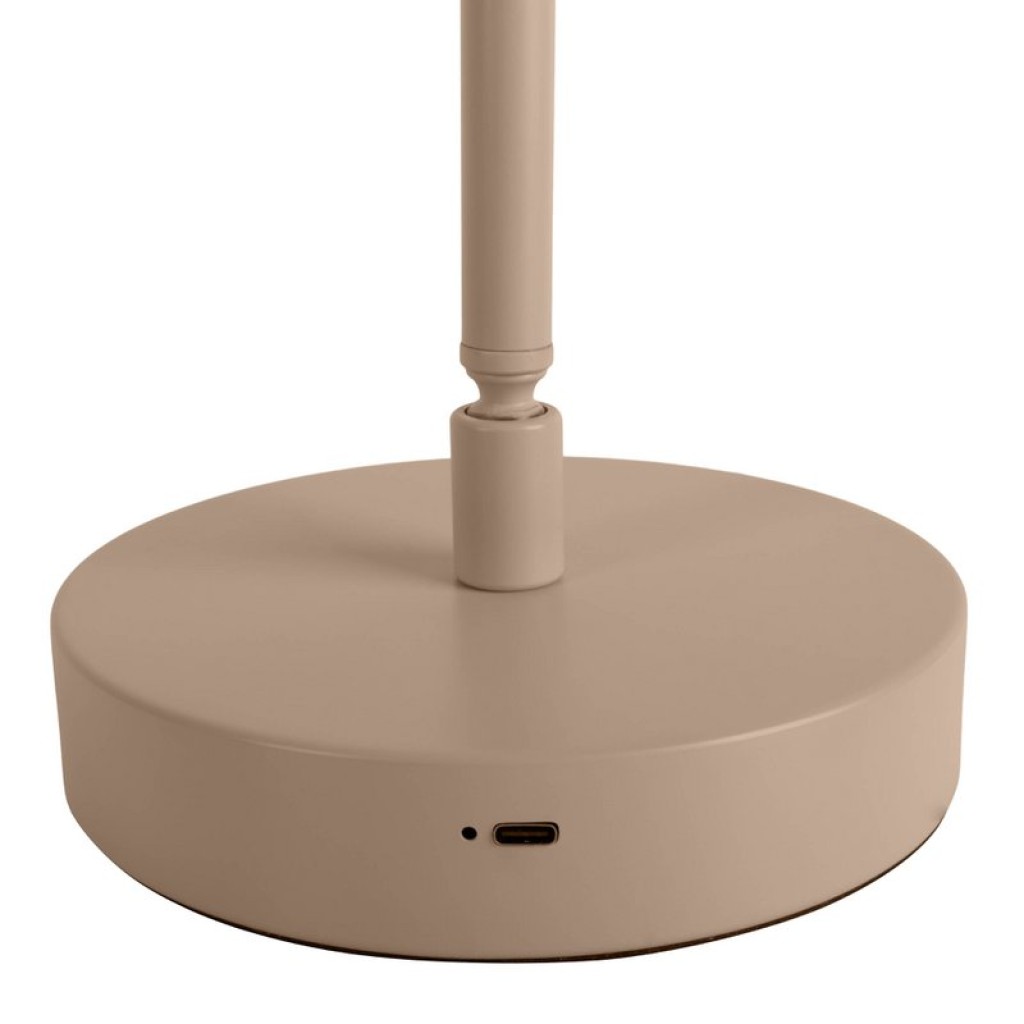LED cordless table light "Lupa", 45 cm high, made of lacquered aluminum (Frosted almonds, pantone 481 C) and white plastic, LED integrated, dimmable, touch sensor.
