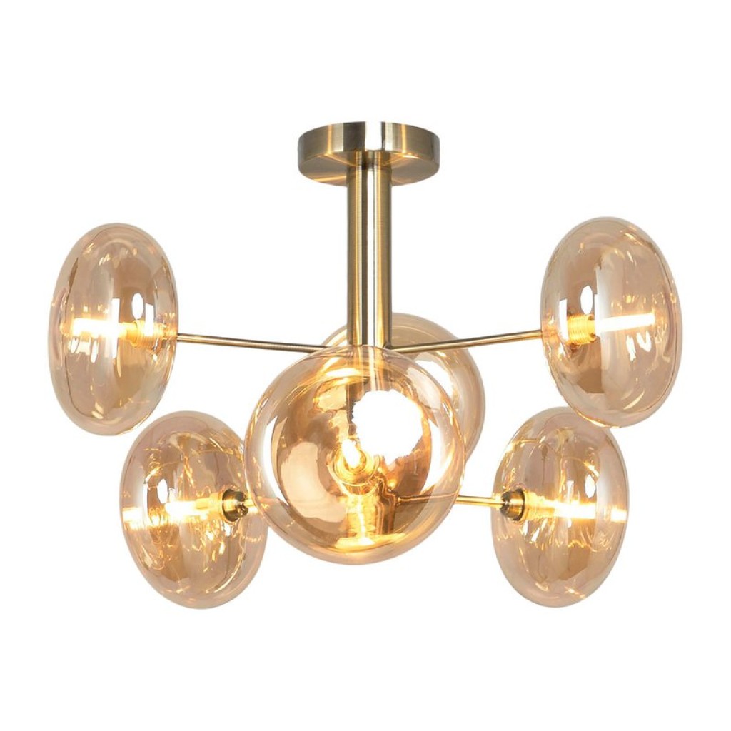 Deckenleuchte "ORION" Ø ca. 53 cm amber, aus messingfarbenem Metall und Glas in amber, G9-Sockel, Beleuchtung für Wohnzimmer, Esszimmer oder Büro.