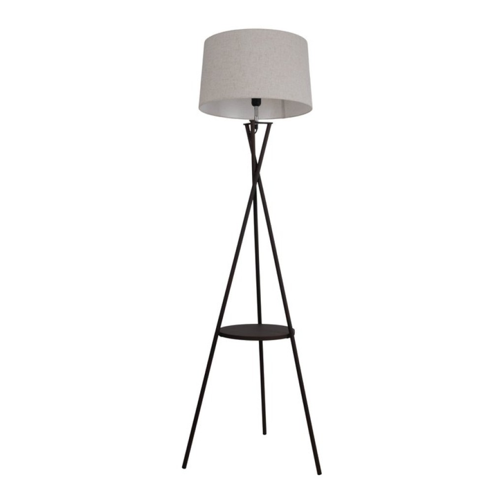 Standing lamp with integrated "Tora" table made of rust -colored metal and natural -colored textile material, 158 cm high Ø 51cm, E27