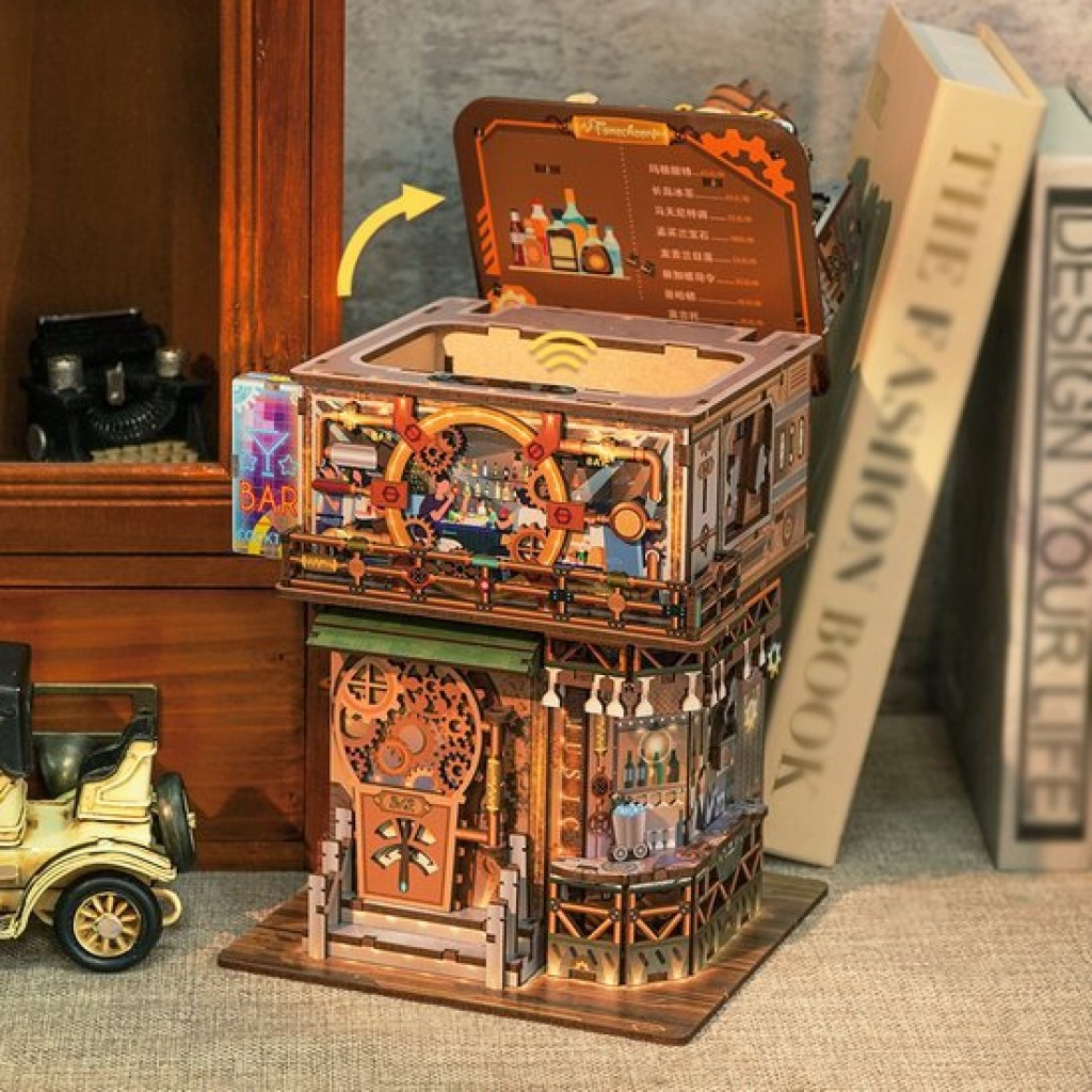 Tone-Cheer DIY 3D Houten Puzzel Desk Bin, Punk Bar, TQ183,15x14x25cm
