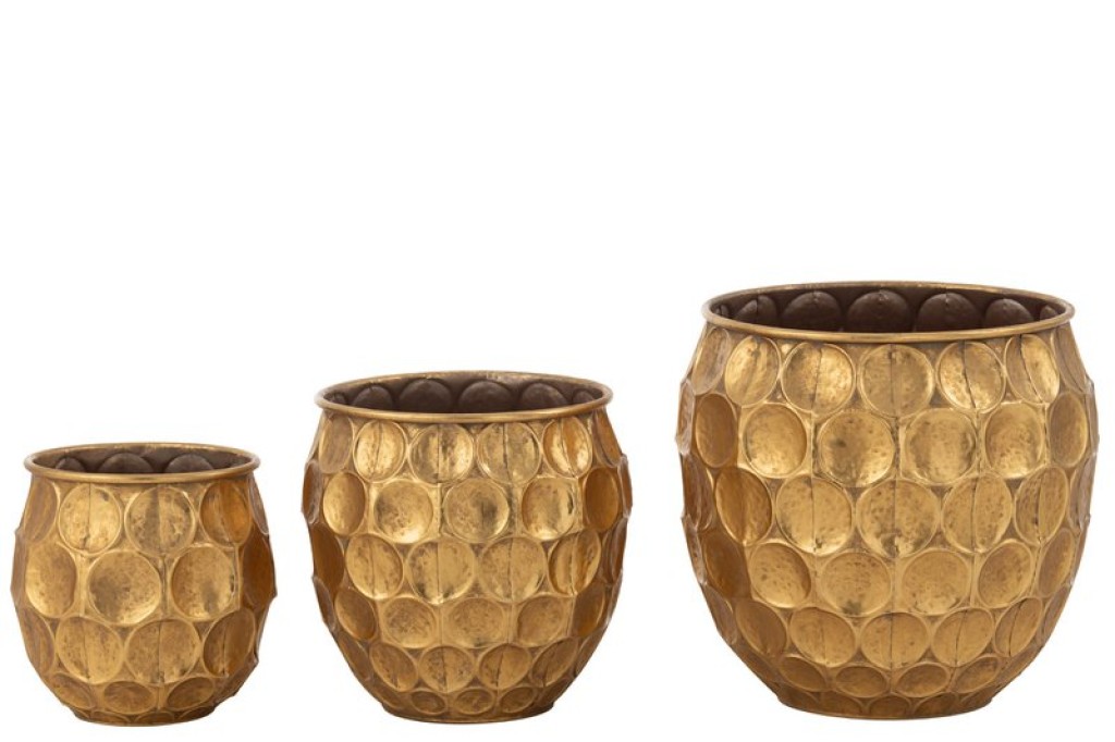 J -Line Flowerpot Dalton - Metal - Gold - 3 pieces