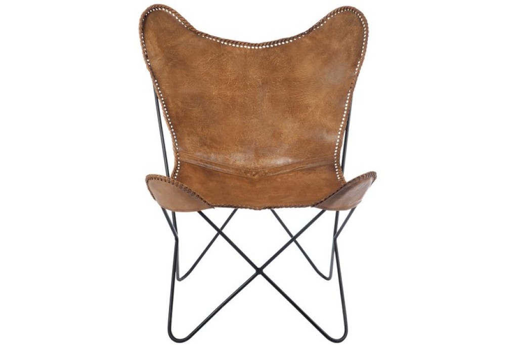 J-Line Lounge chair - leather/metal - cognac