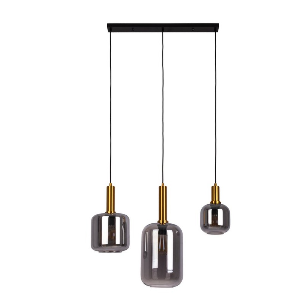 3er Pendelleuchte "FUMO", Pendellampe aus Metall und Glas in Schwarz,, mit E14-Fassung, für Esszimmer, Wohnzimmer, Diele oder Büro, Hängelampe 82 cm lang