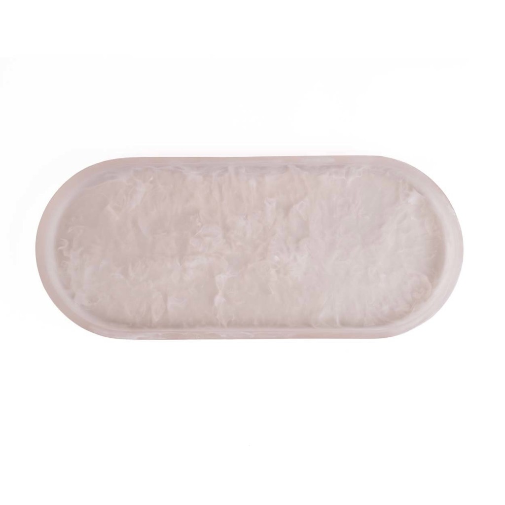 Het ovale bord van hars - roze wit