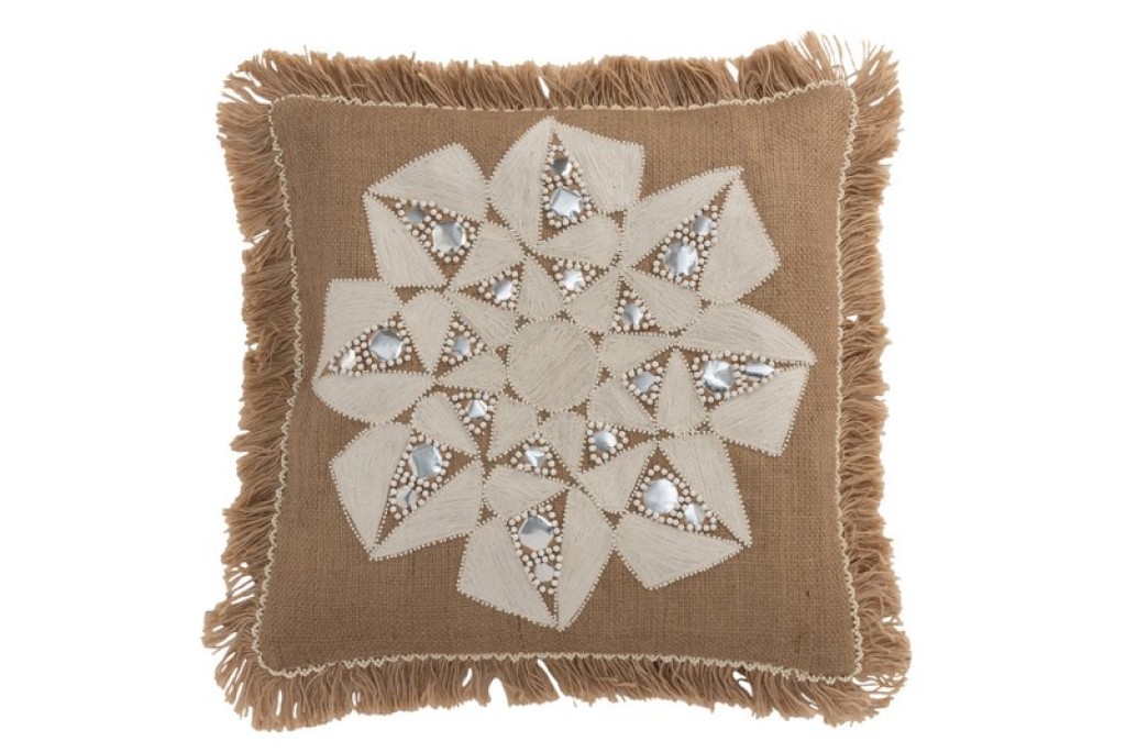 J-Line cushion Flower Abstract - jute - natural/beige