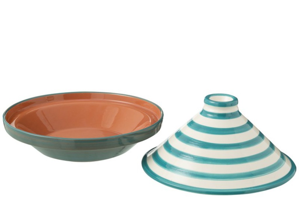 J-Line Tagine Granada Stripes Ceramic White/Aqua