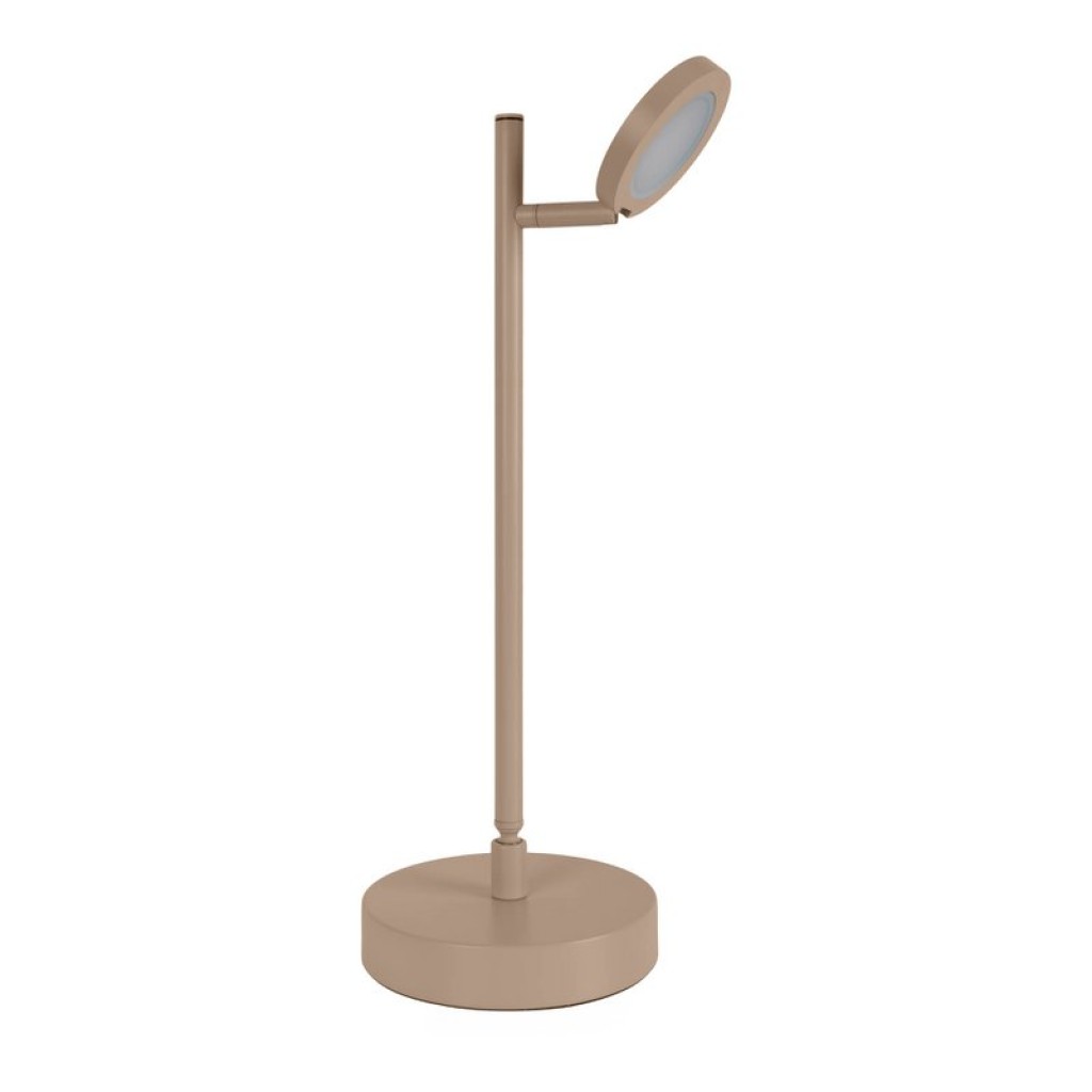 LED cordless table light "Lupa", 45 cm high, made of lacquered aluminum (Frosted almonds, pantone 481 C) and white plastic, LED integrated, dimmable, touch sensor.