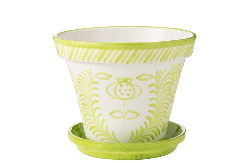 J-Line Flowerpot+Plate Granada Handmade+Painted Ceramic Green Extra Large