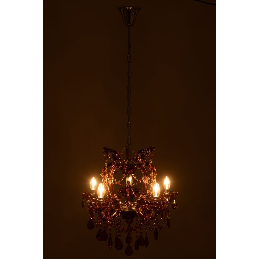 J-Line Hanglamp Kandelaar Antiek Glas Bruin