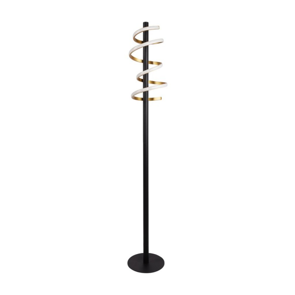 LED-Stehleuchte "BELLEZA", moderne Stehlampe aus Metall und Kunststoff in Schwarz, Gold und Weiß, mit fest verbauten LEDs, 140 hoch, Beleuchtung für Wohnzimmer, Esszimmer, Schlafzimmer oder Büro.