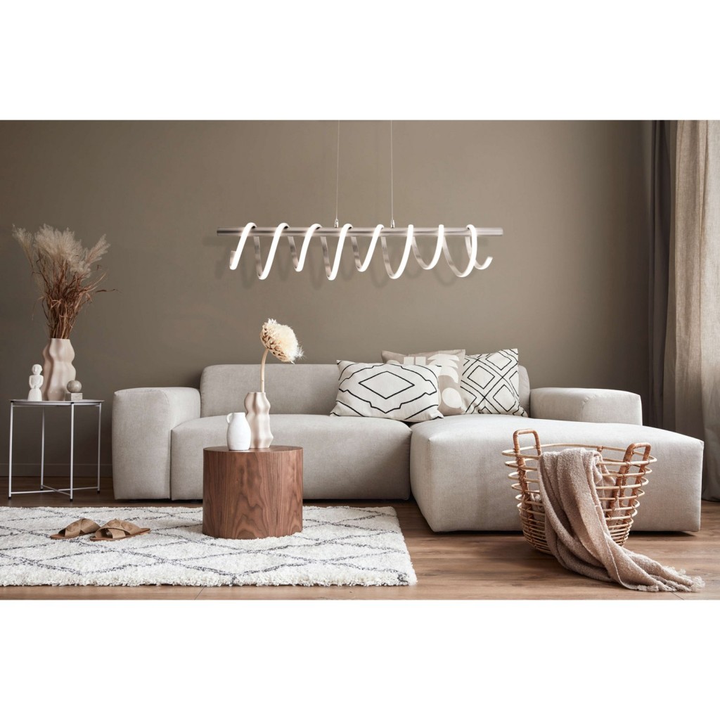 LED -hanglamp "Belleza", moderne metalen slinger lamp en plastic in nikkel mat en wit, met stevig gebouwd -in LED's, 100 cm lang. De ideale verlichting voor woonkamer, eetkamer of keuken.