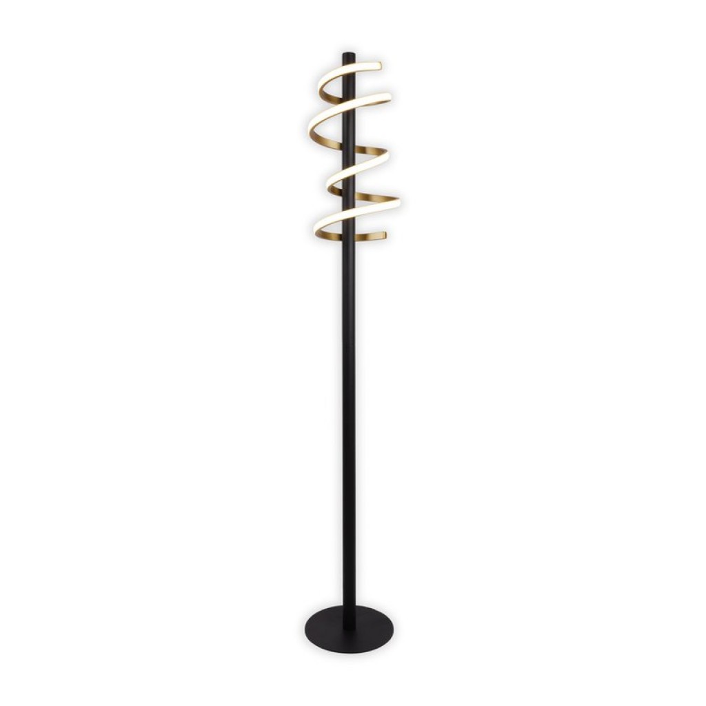 LED-Stehleuchte "BELLEZA", moderne Stehlampe aus Metall und Kunststoff in Schwarz, Gold und Weiß, mit fest verbauten LEDs, 140 hoch, Beleuchtung für Wohnzimmer, Esszimmer, Schlafzimmer oder Büro.