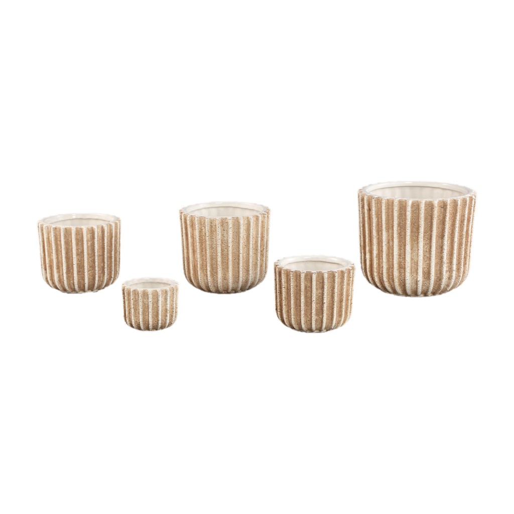Ghada Brown Ceramic Round Pot With Lines XL