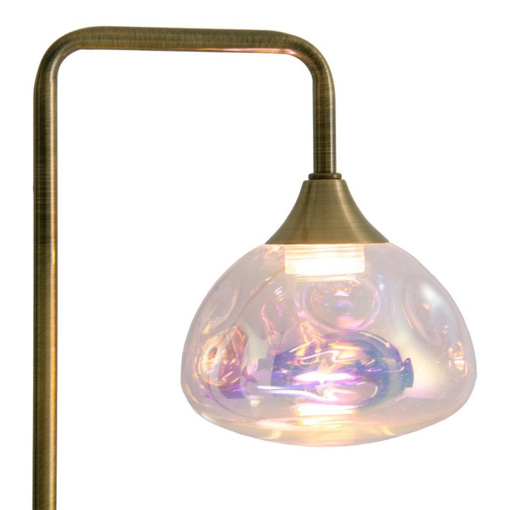 LED table lamp "Varna", table lamp made of brass -colored metal and iridescent glass, firmly built -in LEDs, 45 cm high, stylish lighting for living room, dining room or hallway