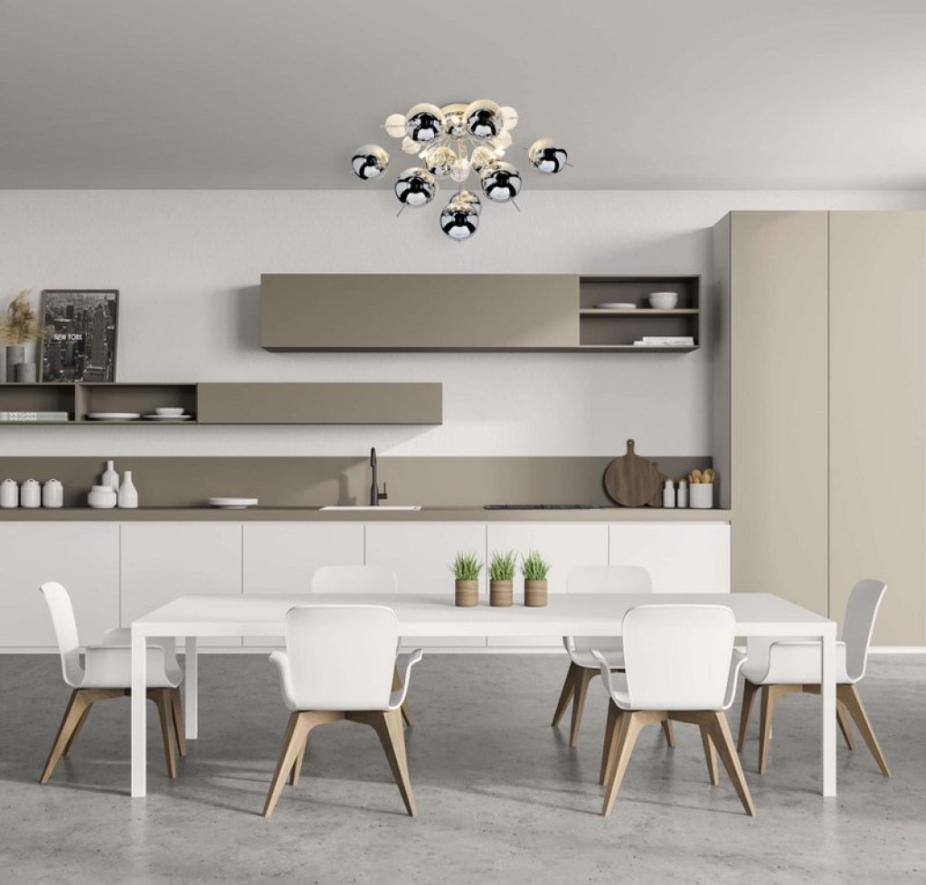 Ceiling lamp "explosion" chrome made of metal and glass, G9 versions, ceiling lamp for dining room, living room, hallway or office, Ø57 cm