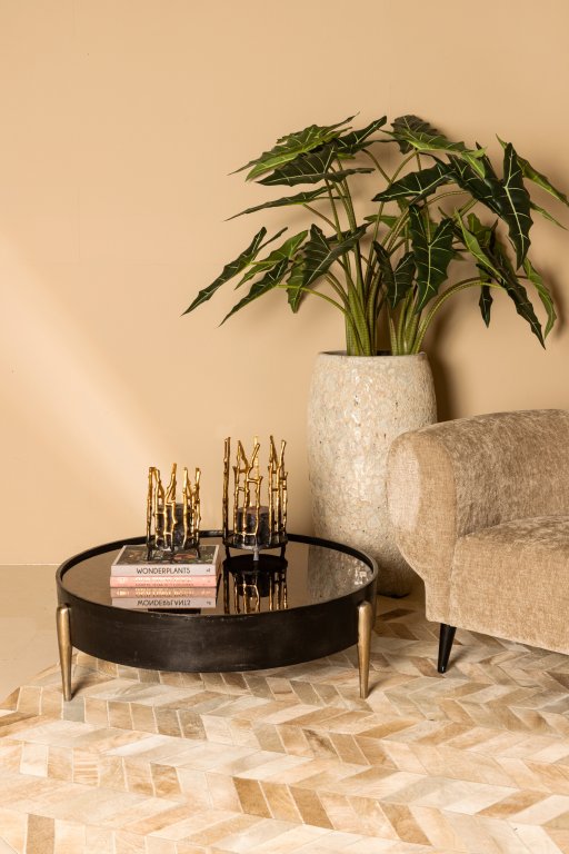 Mirror Alu Oxidised Black Coffee Table Round