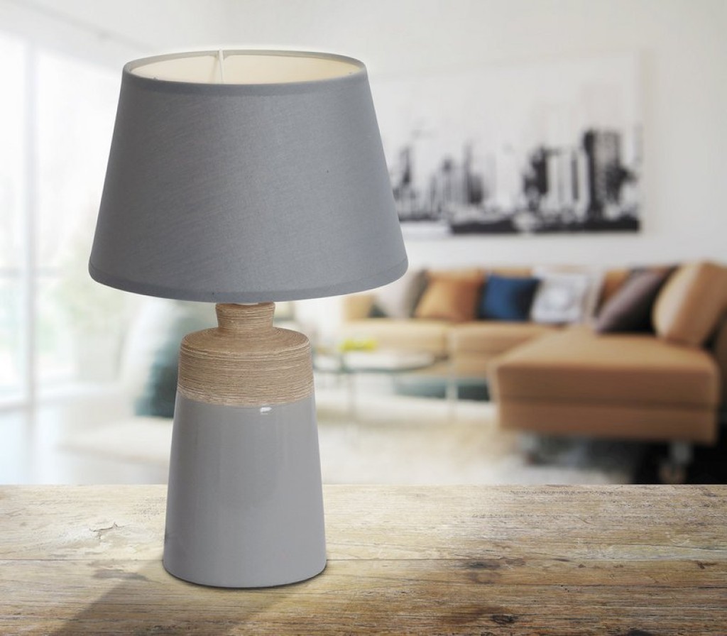Ceramic table lamp "Talia", table lamp made of ceramic, beige/gray, with E14 socket, for dining room, living room, hallway or office, 31 cm high