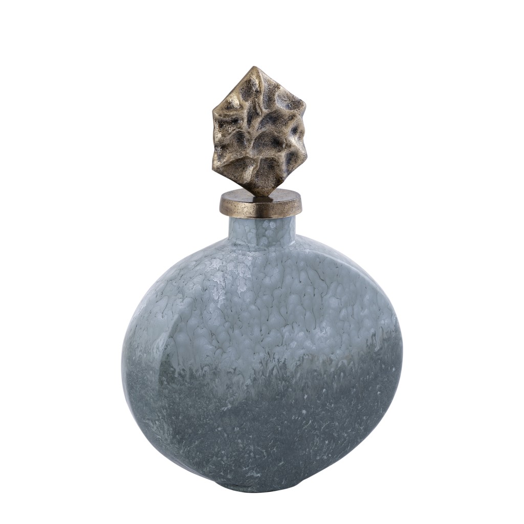 Cherisee Green Glass Statue Brass Lid Wide
