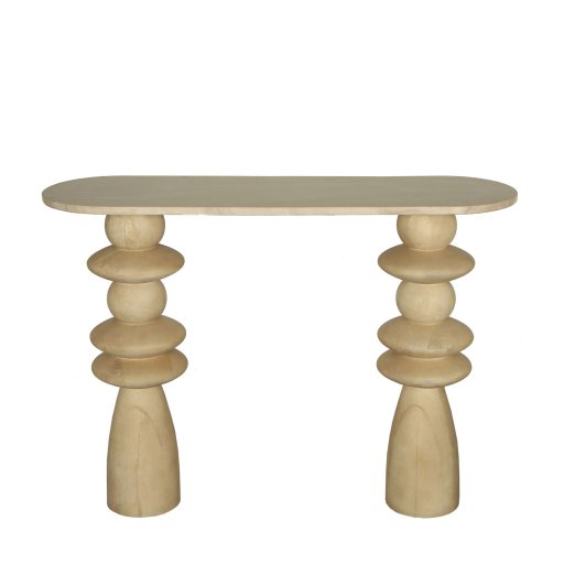 Callain Natural Mango Wood Side Table Marble Oval