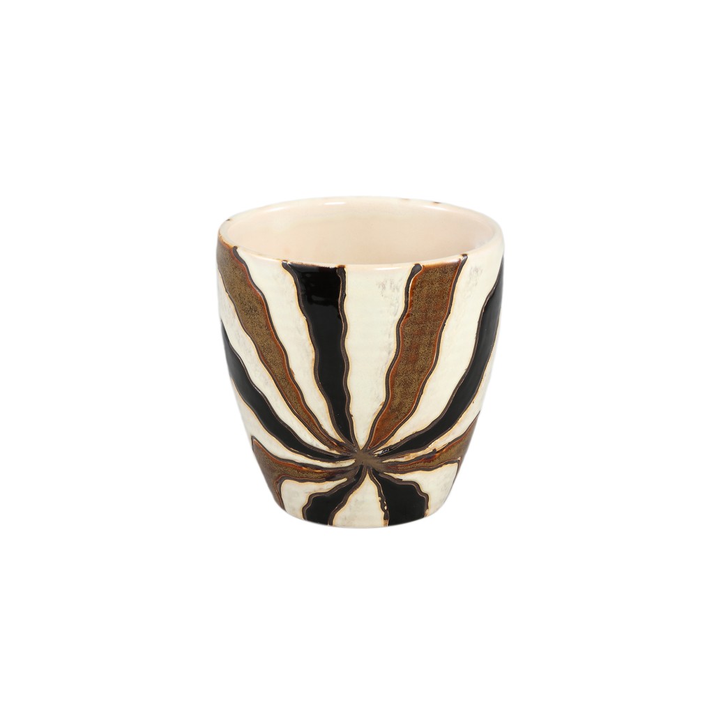 Evelin Dark Brown Round Ceramic Pot With Lines M