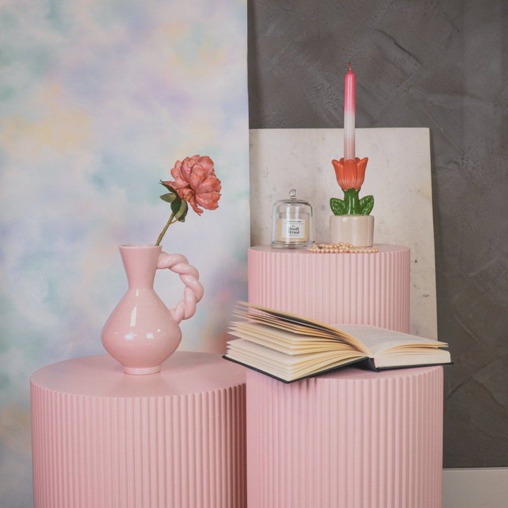 Side Table / Pillar- Cylinder - MDF - Light Pink - 30x65cm