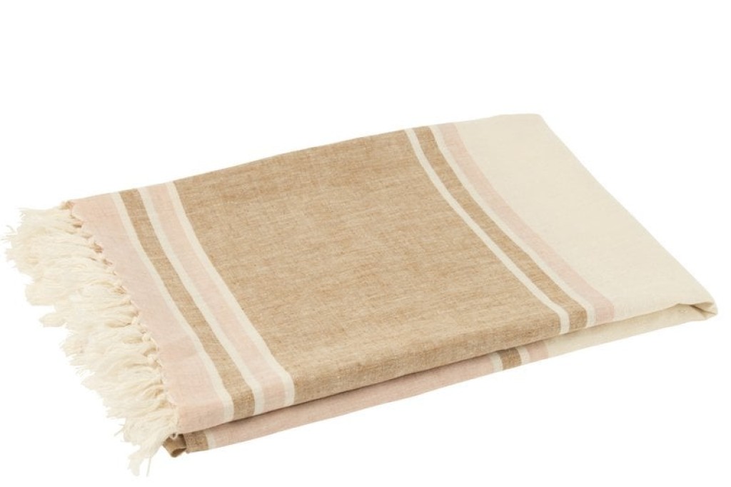 J-Line Plaid Striped + Fringes Light Pink/White/Beige