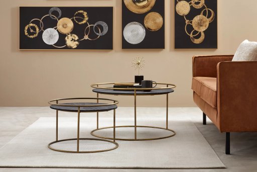 Carry Black Wood Coffeetable Round Gold Frame Sv2