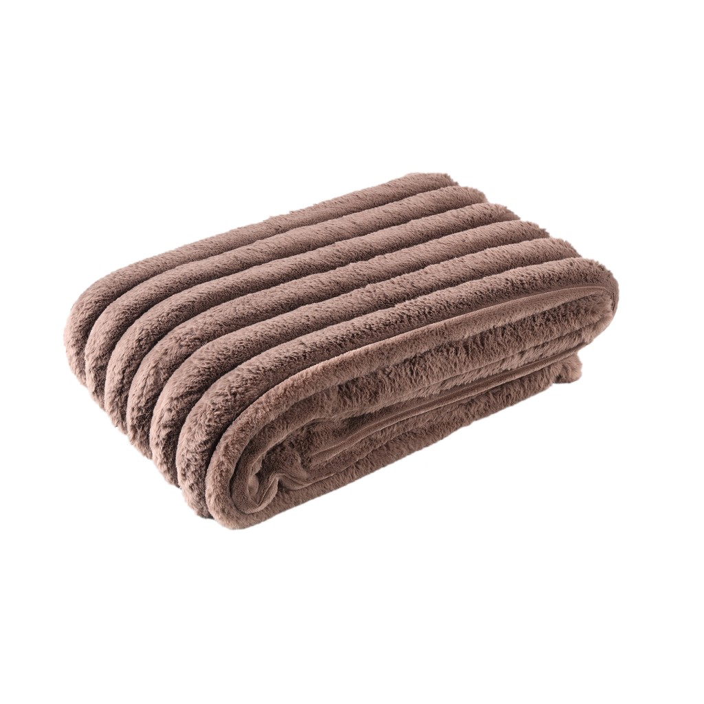 Hadi Brown Ribbed Fake Fur Plaid Small
