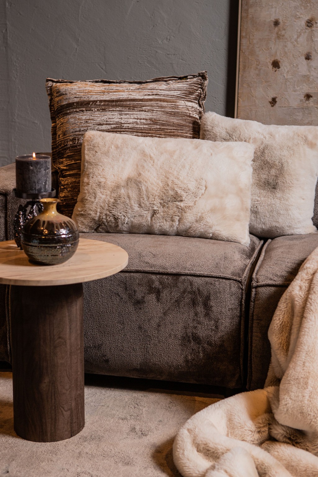 Linde Offwhite Faux Fur Cushion Rectangle