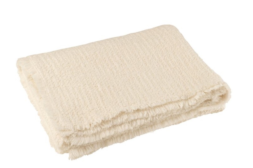 J-Line Plaid frayed edges - cotton/polyester - white - 180 x 130 cm
