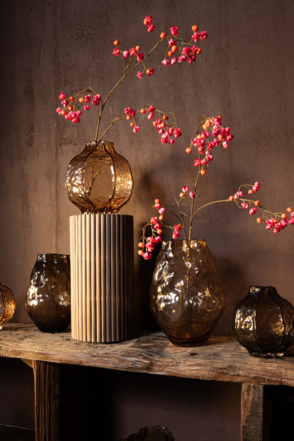 Narin Brown Round Shaped Glass Vase L